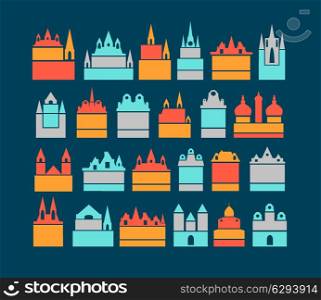 Vector silhouettes of city buildings in the style of flat