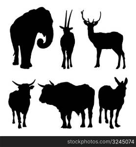 vector silhouettes of farm and wild animals