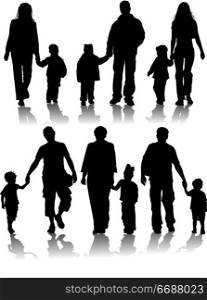 Vector silhouettes of parents with children