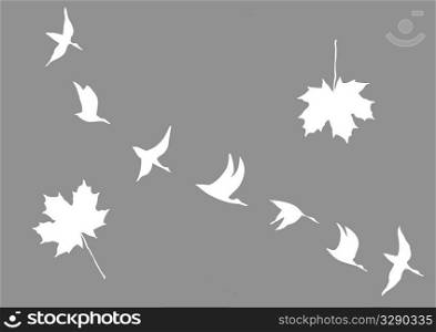 vector silhouettes of the cranes and maple leafs