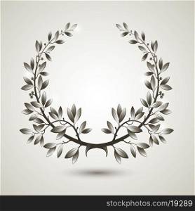 Vector silver laurel wreath with shadow. EPS 10