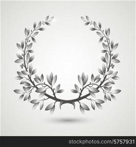 Vector silver laurel wreath with shadow. EPS 10. Vector silver laurel wreath