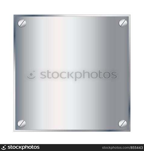 Vector silver metal podium plate with screws isolated on white background, stock vector illustration