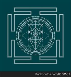 vector silver outline tree of life yantra illustration sacred diagram isolated on dark background&#xA;