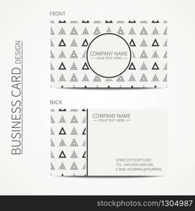 Vector simple business card design. Delta, trigon. Template. Black and white. Business card for corporate business and personal use. Trendy calling card. Geometric triangle pattern.. Vector simple business card design. Delta, trigon. Template. Black and white. Business card for corporate business and personal use. Trendy calling card. Geometric monochrome triangle pattern.