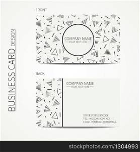 Vector simple business card design. Delta, trigon. Template. Memphis style. Business card for corporate business and personal use. Trendy calling card. Geometric triangle pattern.. Vector simple business card design. Delta, trigon. Template. Memphis style. Business card for corporate business and personal use. Trendy calling card. Geometric monochrome triangle pattern.