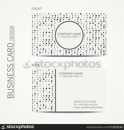 Vector simple business card design. Template. Black and white. Business card for corporate business and personal use. Calling card. Geometric pattern. Randomly disposed spots. Polka dot.. Vector simple business card design. Template. Black and white. Business card for corporate business and personal use. Calling card. Geometric monochrome pattern. Randomly disposed spots. Polka dot.
