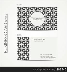 Vector simple business card design. Template. Black and white. Business card for corporate business and personal use. Calling card. Geometric monochrome line lattice arabicpattern. Oriental style.. Vector simple business card design. Template. Black and white. Business card for corporate business and personal use. Trendy calling card. Geometric monochrome line lattice arabic pattern. Oriental style.