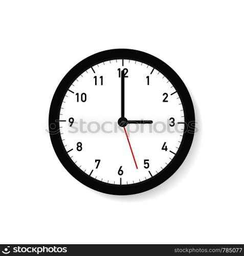 Vector simple classic black and white round wall clock. Vector illustration.. Vector simple classic black and white round wall clock. Vector stock illustration.