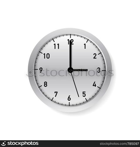 Vector simple classic white and white round wall clock. Vector stock illustration.. Vector simple classic White and white round wall clock. Vector illustration.
