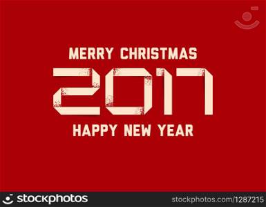 Vector simple Happy new year card 2017 made from grunge paper stripe font. Vector simple Happy new year card 2017