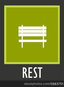 Vector simple icon for rest. Bench in park.. Vector simple icon for rest. Bench in park