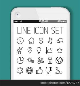 Vector simple Modern minimalistic thin icon collection for smart phone applications