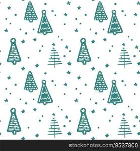 Vector simple seamless pattern of green Christmas trees on a white background