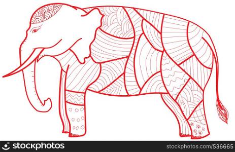 Vector sketch Asian retro decorated elephant. Isolated illustration on a white background. Thai style art festive animal line drawing
