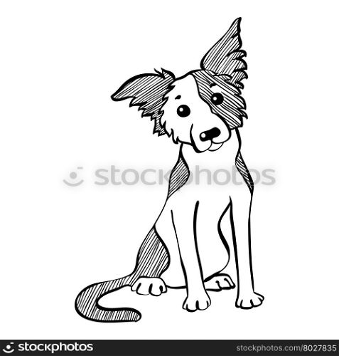 Vector sketch funny Border Collie dog sitting. Sketch Funny dog Border Collie breed sitting hand drawing vector