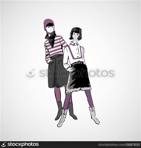 Vector sketch girls in fashion clothes eps.. Vector sketch girls in fashion clothes eps