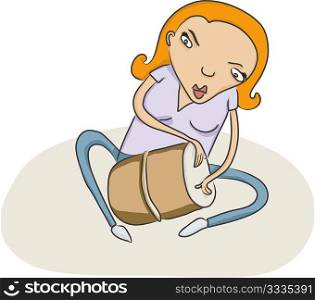 vector sketch of lady playing a drum