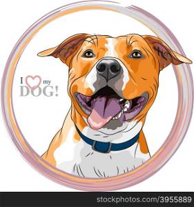 vector sketch smiling dog American Staffordshire Terrier breed . closeup portrait of the smiling dog American Staffordshire Terrier breed