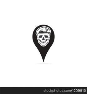 Vector skull and map pointer logo combination. Dead and GPS locator symbol or icon.