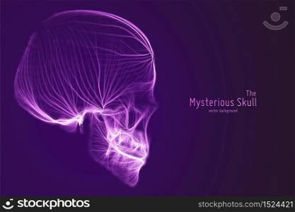 Vector skull constructed with violet lines. Mysterious source of life background. Internet security concept illustration. Virus or malware abstract visualization. Hacking big data image. Vector skull constructed with violet lines. Mysterious source of life background. Internet security concept illustration. Virus or malware abstract visualization. Hacking big data image.