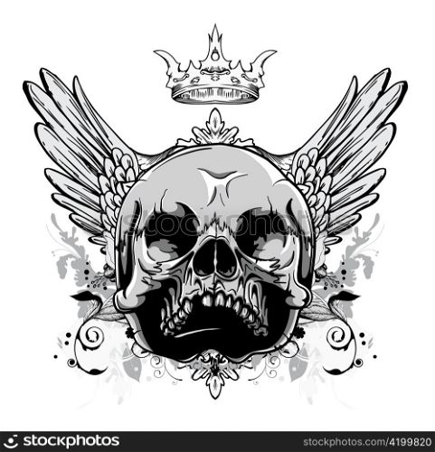 vector skull with wings vintage t-shirt design