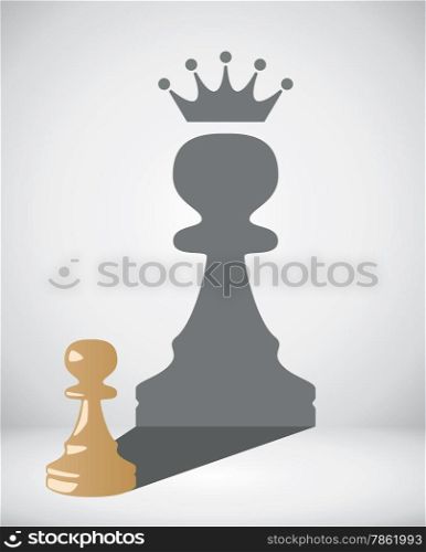 vector small chess pawn with the shadow of a big king