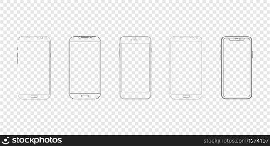 vector smartphone icon set with transparent screens