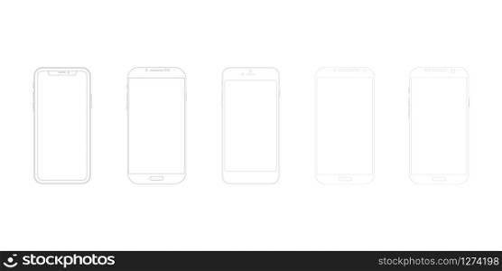 vector smartphone icon set with white screens on background