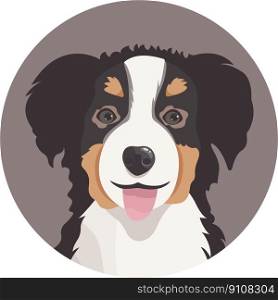 Vector smiling Bernese Mountain dog avatar, tongue hanging out. Cute cartoon pet. Domestic animal.. Vector smiling Bernese Mountain dog avatar, tongue hanging out. Cute cartoon pet. Domestic animal