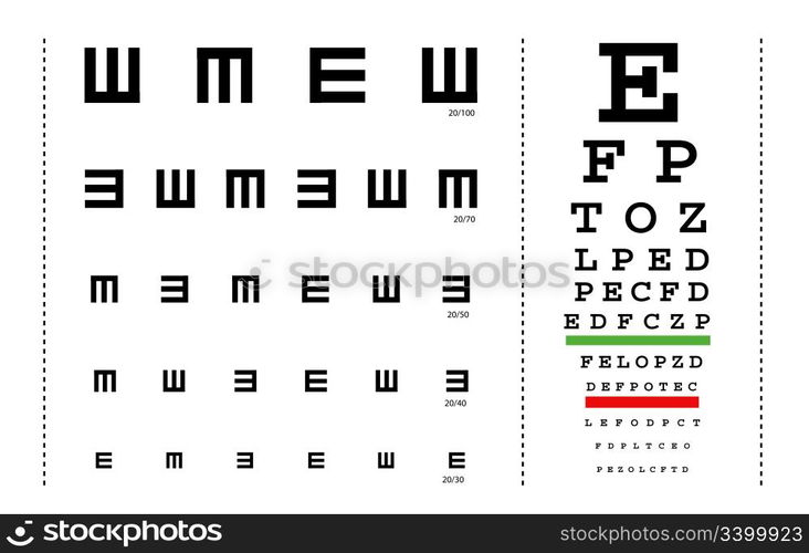 Vector Snellen eye test charts for children and adults