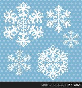 Vector snowflakes set on blue retro background.