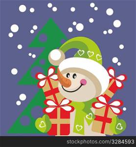 Vector. Snowman with gift in color 20