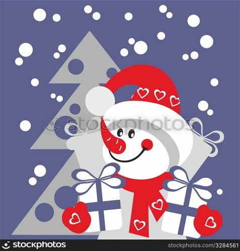 Vector. Snowman with gift in color 21