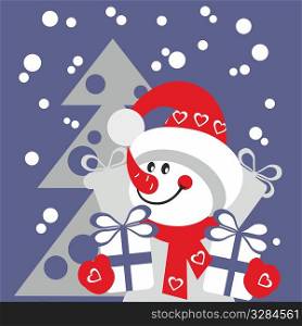 Vector. Snowman with gift in color 21