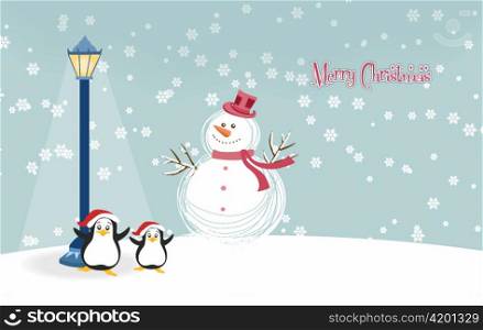 vector snowman with penguins