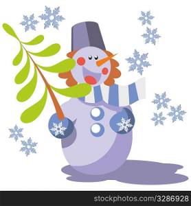 Vector. Snowman with tree in color 07