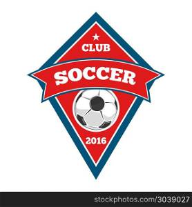 Vector soccer logo, badge, emblem template in red and blue. Vector soccer logo, badge, emblem template in red and blue. Football team emblem illustration