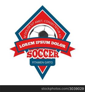 Vector soccer logo, badge, emblem template in red and blue. Vector soccer logo, badge emblem template in red and blue for tournament to football illustration