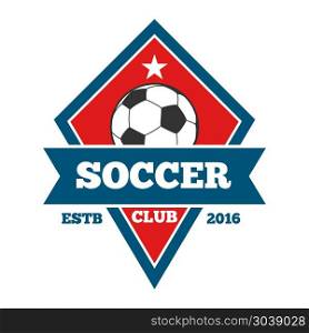 Vector soccer logo, badge, emblem template in red blue. Vector soccer logo, badge, emblem template in red and blue. Football badge and banner illustration