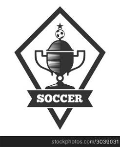 Vector soccer logo template, emblem in black isolated white. Vector soccer logo template, emblem in black isolated over white. Football cup logo illustration