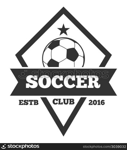 Vector soccer logo template, emblem in black isolated white. Vector soccer logo template, emblem in black isolated over white. Sport club label illustration