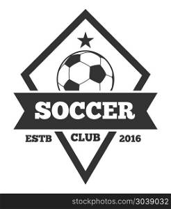 Vector soccer logo template, emblem in black isolated white. Vector soccer logo template, emblem in black isolated over white. Sport club label illustration