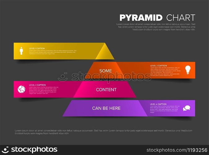 Vector solid Infographic Pyramid chart diagram template with icons - dark red colors. Vector Infographic Pyramid chart diagram template