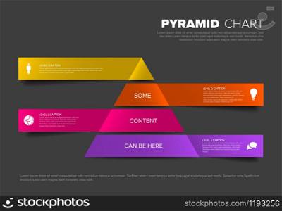 Vector solid Infographic Pyramid chart diagram template with icons - dark red colors. Vector Infographic Pyramid chart diagram template