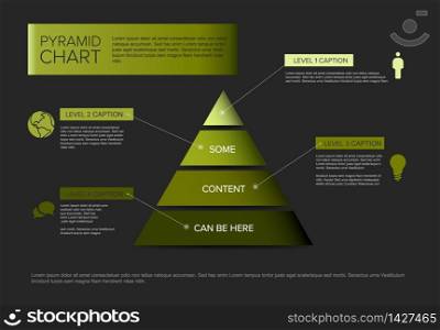 Vector solid Infographic Pyramid chart diagram template with icons - green color version. Vector Infographic Pyramid chart diagram template