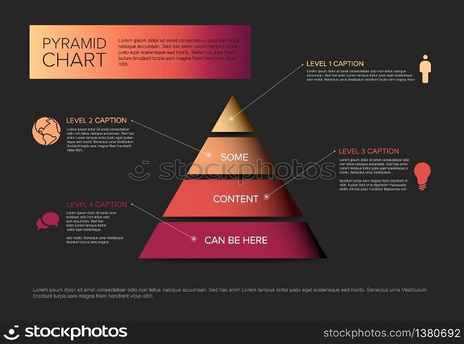Vector solid Infographic Pyramid chart diagram template with icons - reds color version. Minimalist blue resume cv template