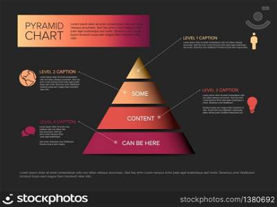 Vector solid Infographic Pyramid chart diagram template with icons - reds color version. Minimalist blue resume cv template
