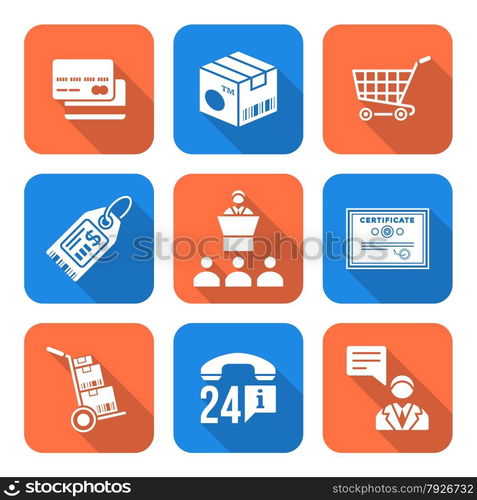 vector solid white flat design business distribution marketing process icons set long shadows&#xA;