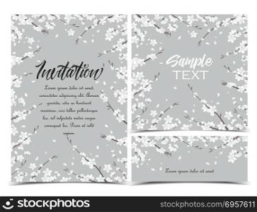 Vector spring blossom. Set vector illustration of decorative branches with flowers. Spring blossom
